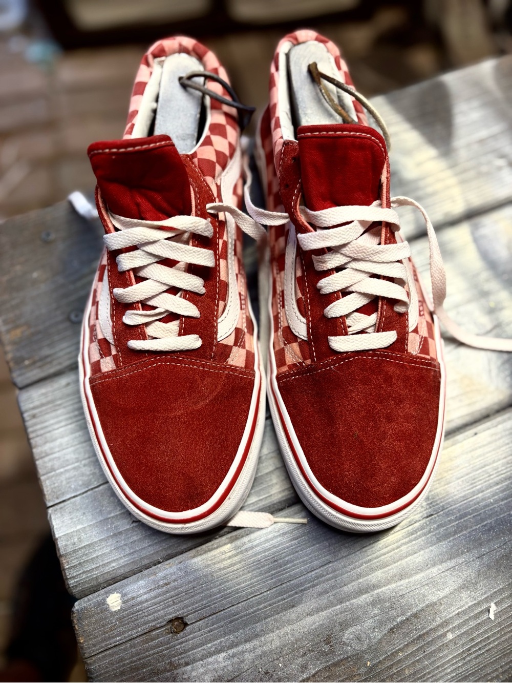 Vans Old Skool red and white checkerboard sneakers mens 11.5